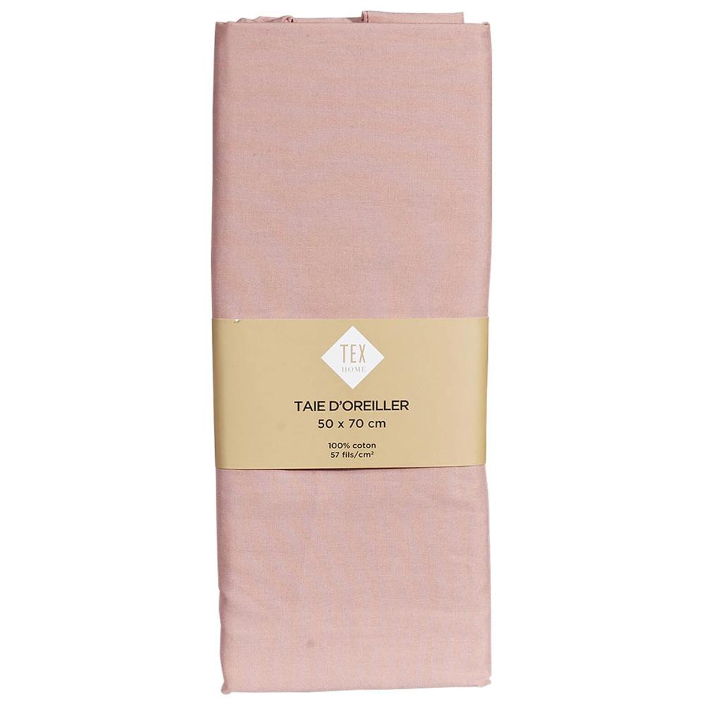[651528] Taie d'Oreiller Rose Clair 100% Coton Tex Home 50x70cm.