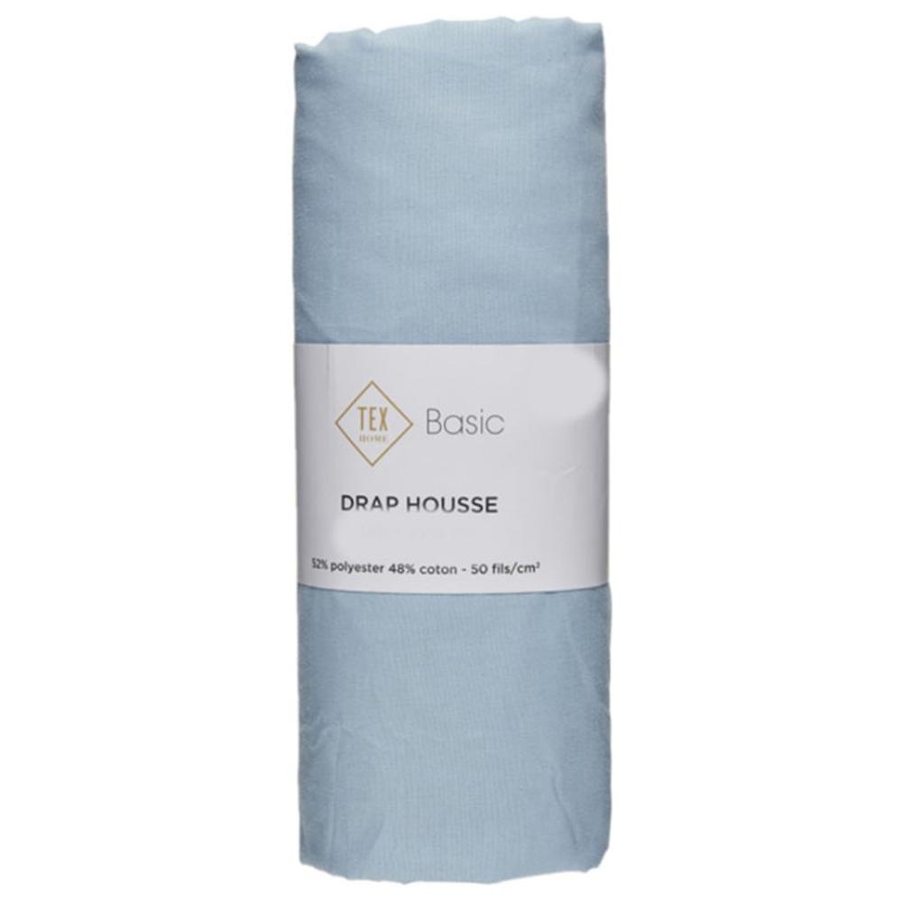 [667584] Drap Housse Bleu Tex Home 140x200cm.