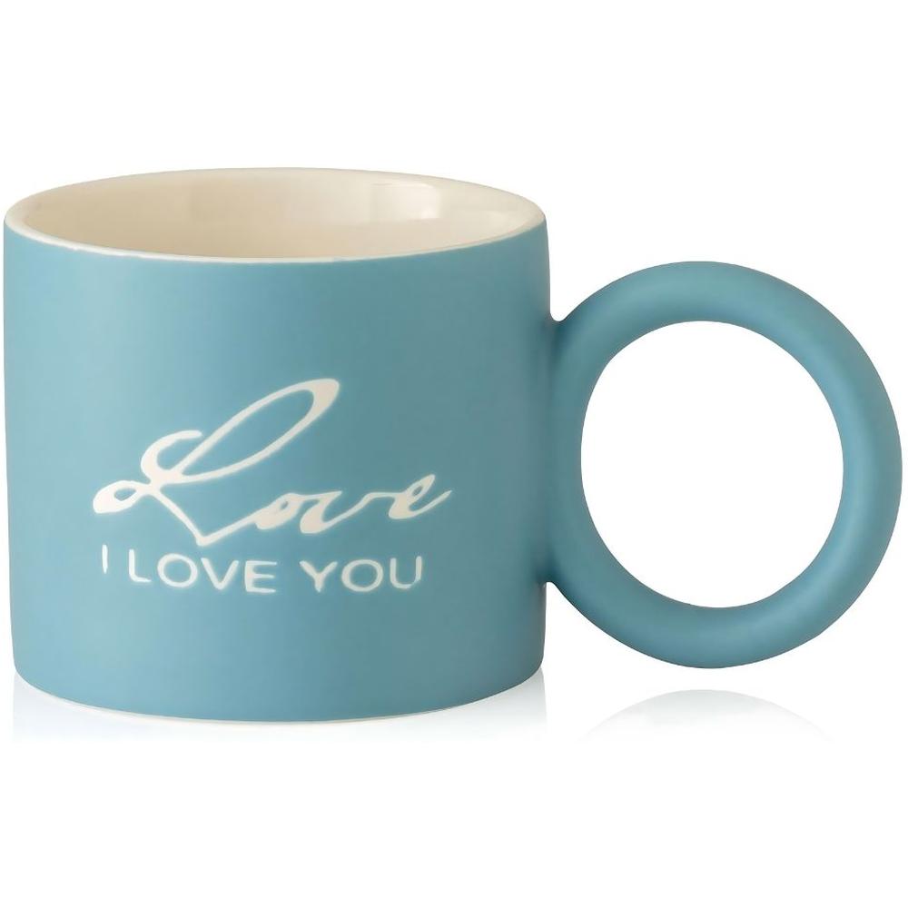 Mug en Porcelaine Love Bleu Clair Manche Anneau Kasa 35cl 9x7,8 cm