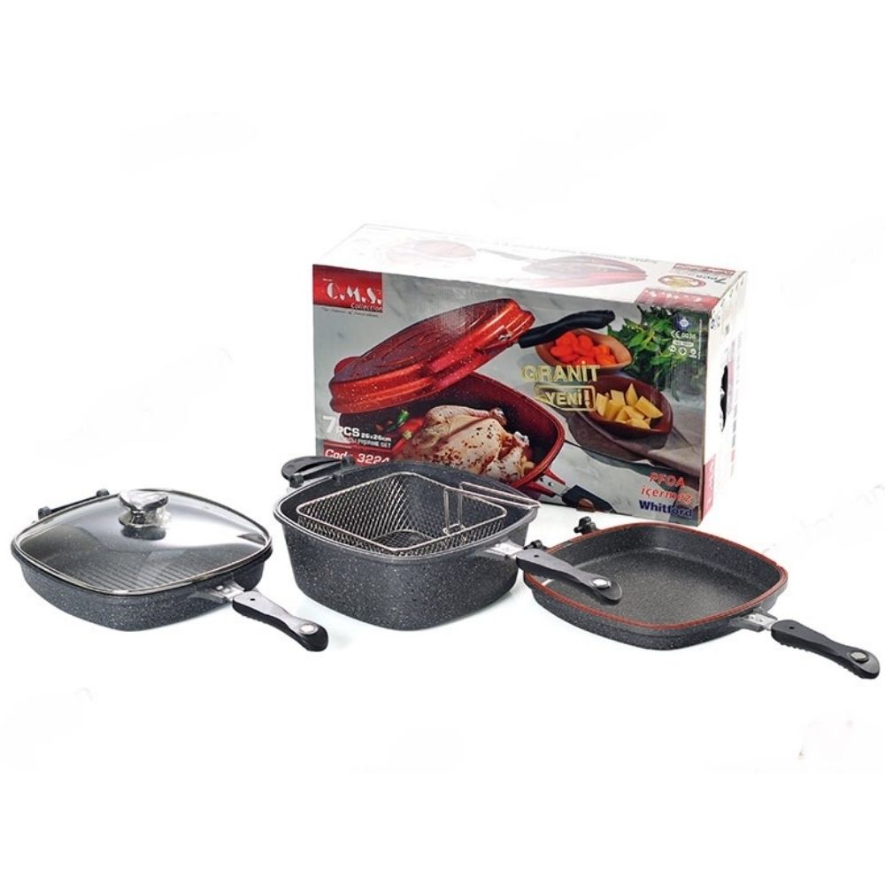 Ensemble de Poêles Antiadhésives Gris Granit pour Multicuiseufriture 7 pièces