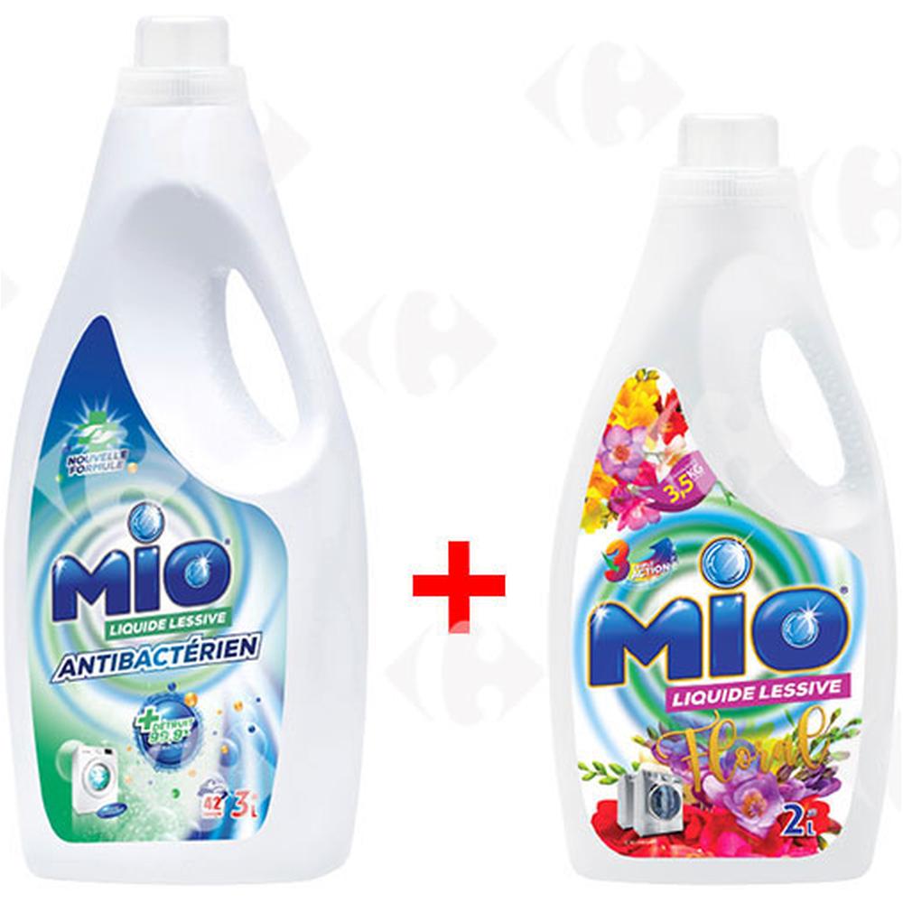 Pack Lessive Liquide Antibactérienne 3L + Lessive Liquide Floral 2L Mio