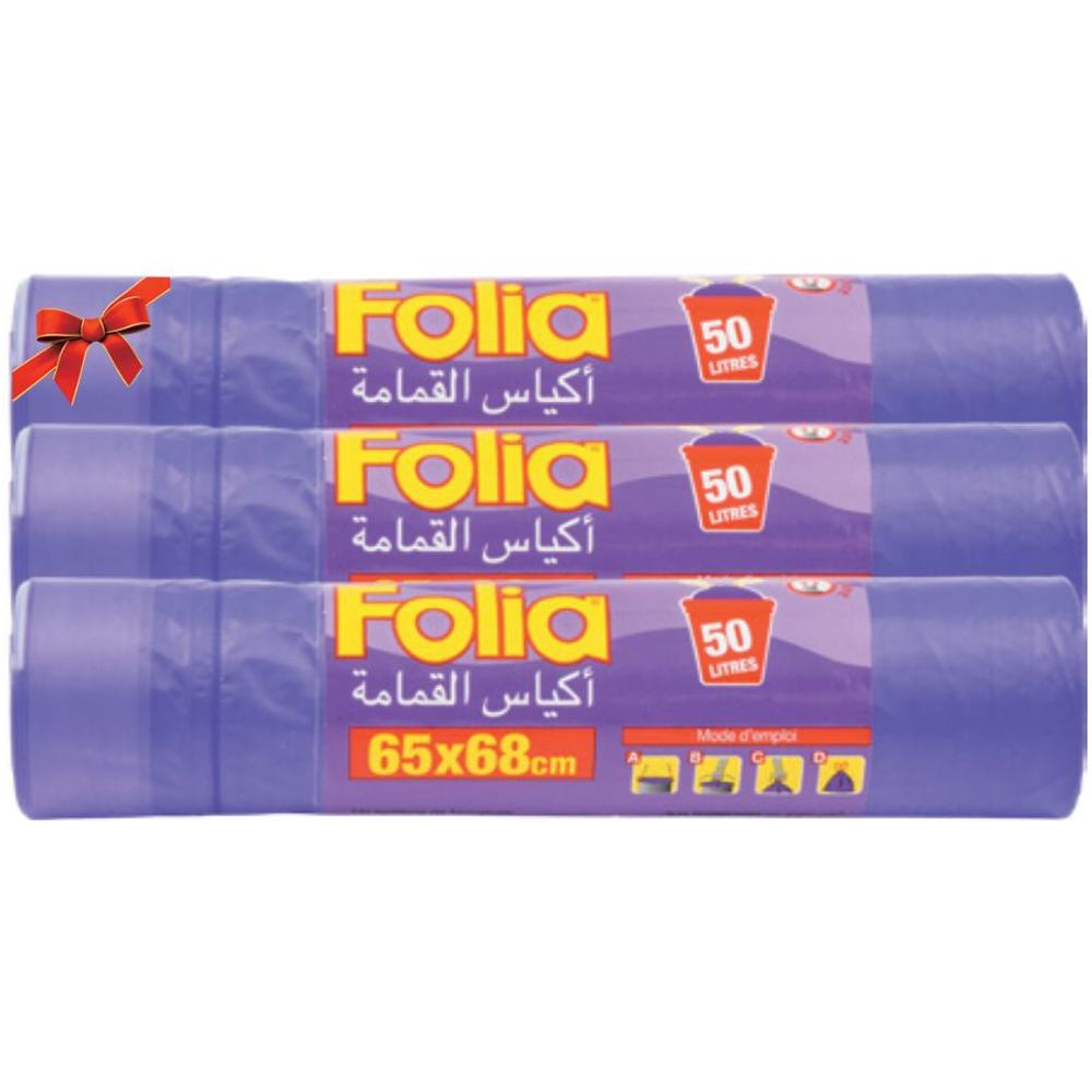 Lot de 2 Sacs Poubelle Folia+1Gratuit 50L