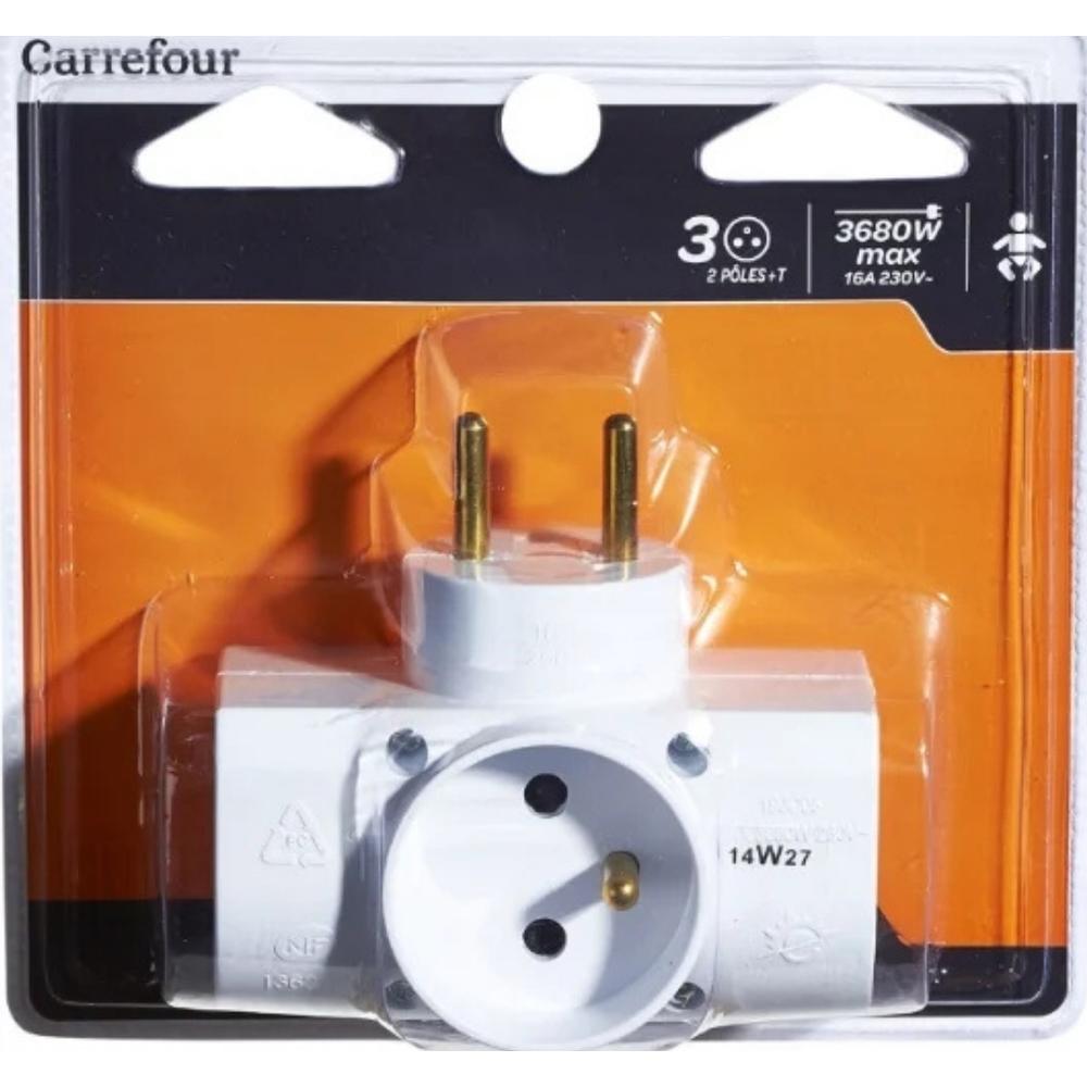 [206148] Multiprise Triplite Latérale Blanc Carrefour 16A