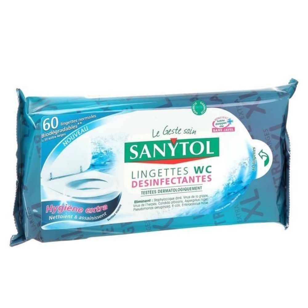 Lingettes Desinfectantes WC  SANYTOL 60 Lingettes