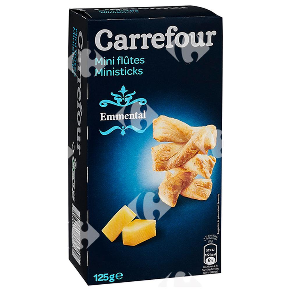 [373795] Biscuits Apéritifs Mini-Flûtes Emmental Carrefour 125g