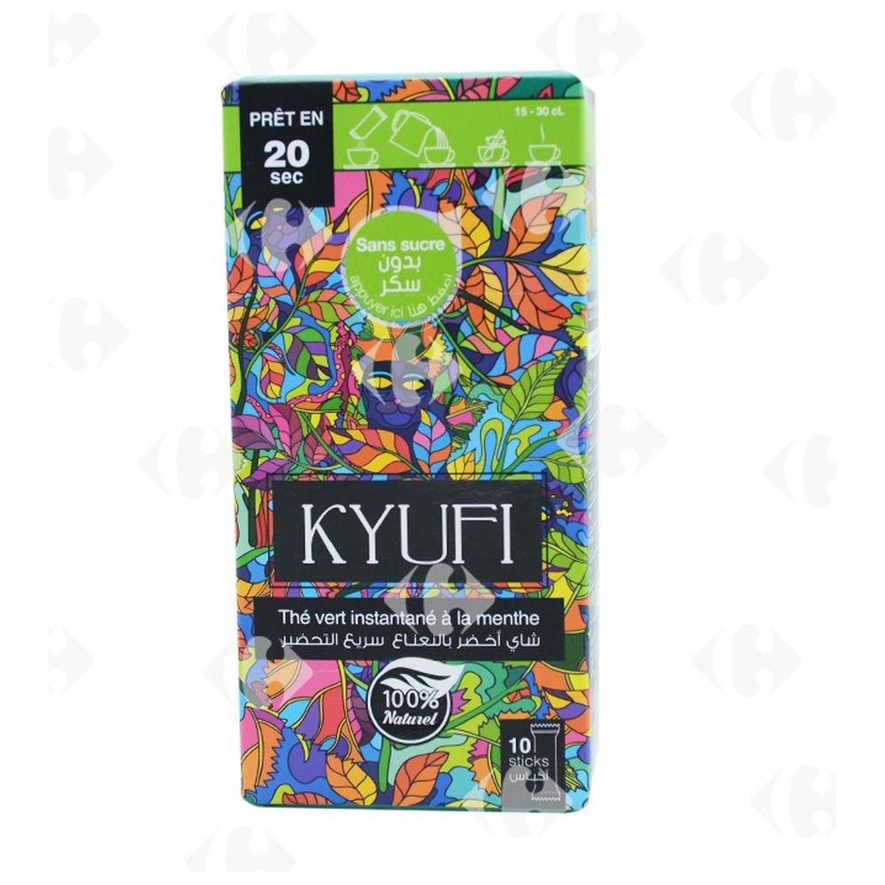 [646238] The Vert Aromatisé en Sachets Menthe Instantané Sans Sucre Kyufi 10 sachets