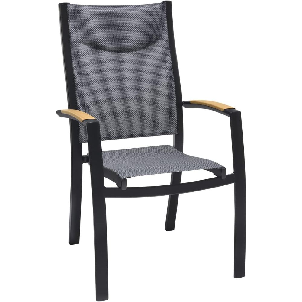 Chaise de Jardin Louga en Aluminium Noir et Bois Eucalyptus 60x58x89 cm