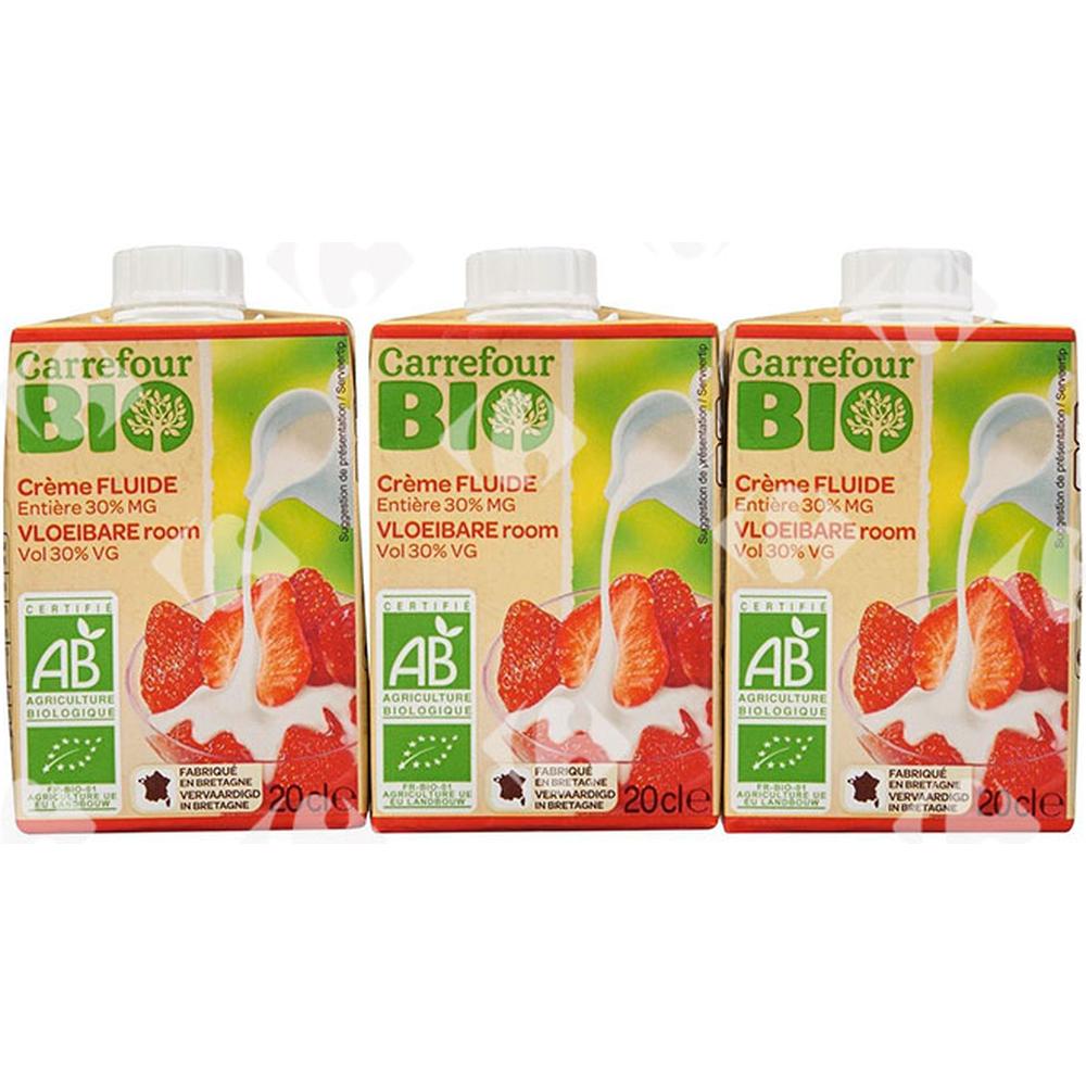 [526315] Crème UHT fluide entière 30% Carrefour Bio Brique 3x20cl