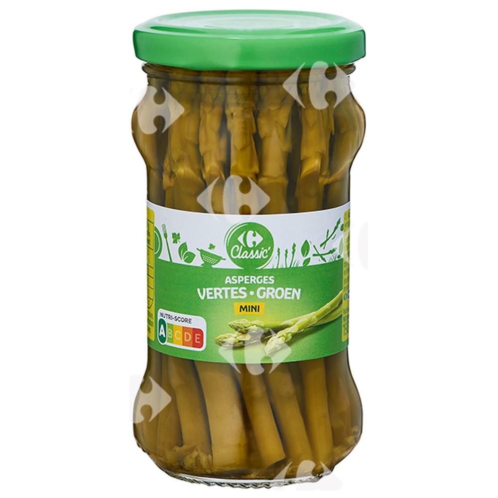 Bocal en Verre Asperges Vertes Miniatures Carrefour 100g.