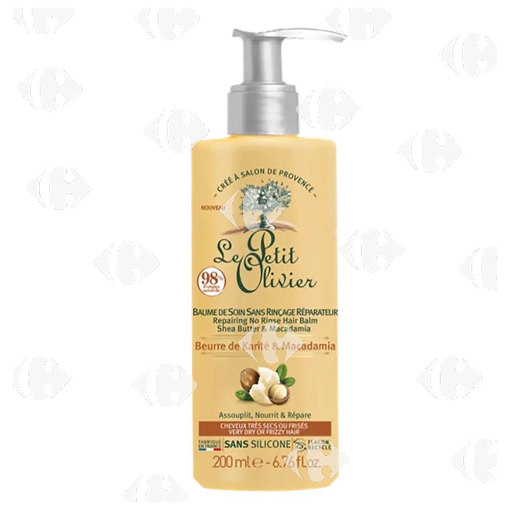 [668351] Baume de Soin Sans Rinçage Soin Réparateur Beurre de Karité & Macadamia Cheveux très secs ou frisés Le petit Olivier 200ml.