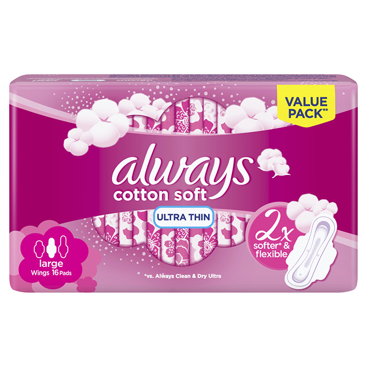 [517322] Serviettes Hygiéniques Cotton soft ultra thin long Always 16 unités.