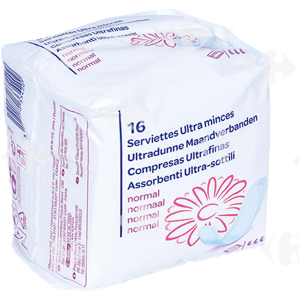 [371646] Serviettes Hygiéniques Ultra Normal Carrefour Blanc 16 unités