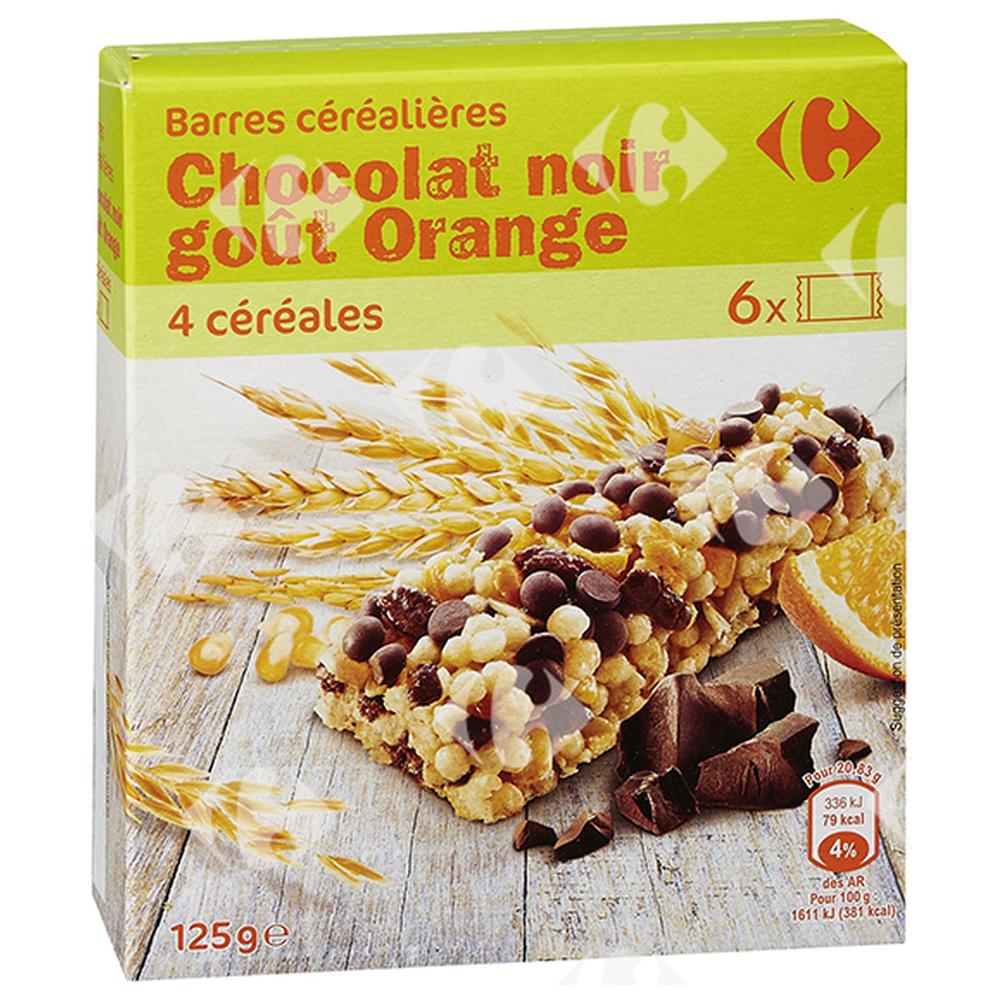 [552843] Barres de Céréales Chocolat Noir Goût Orange Carrefour 125g