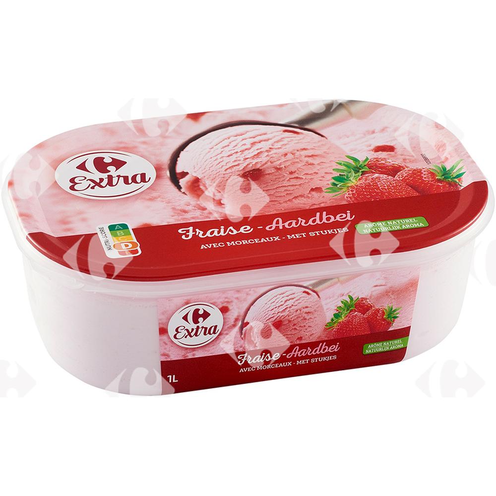 [663246] Crème Glacée Fraise en Bac Carrefour 1L