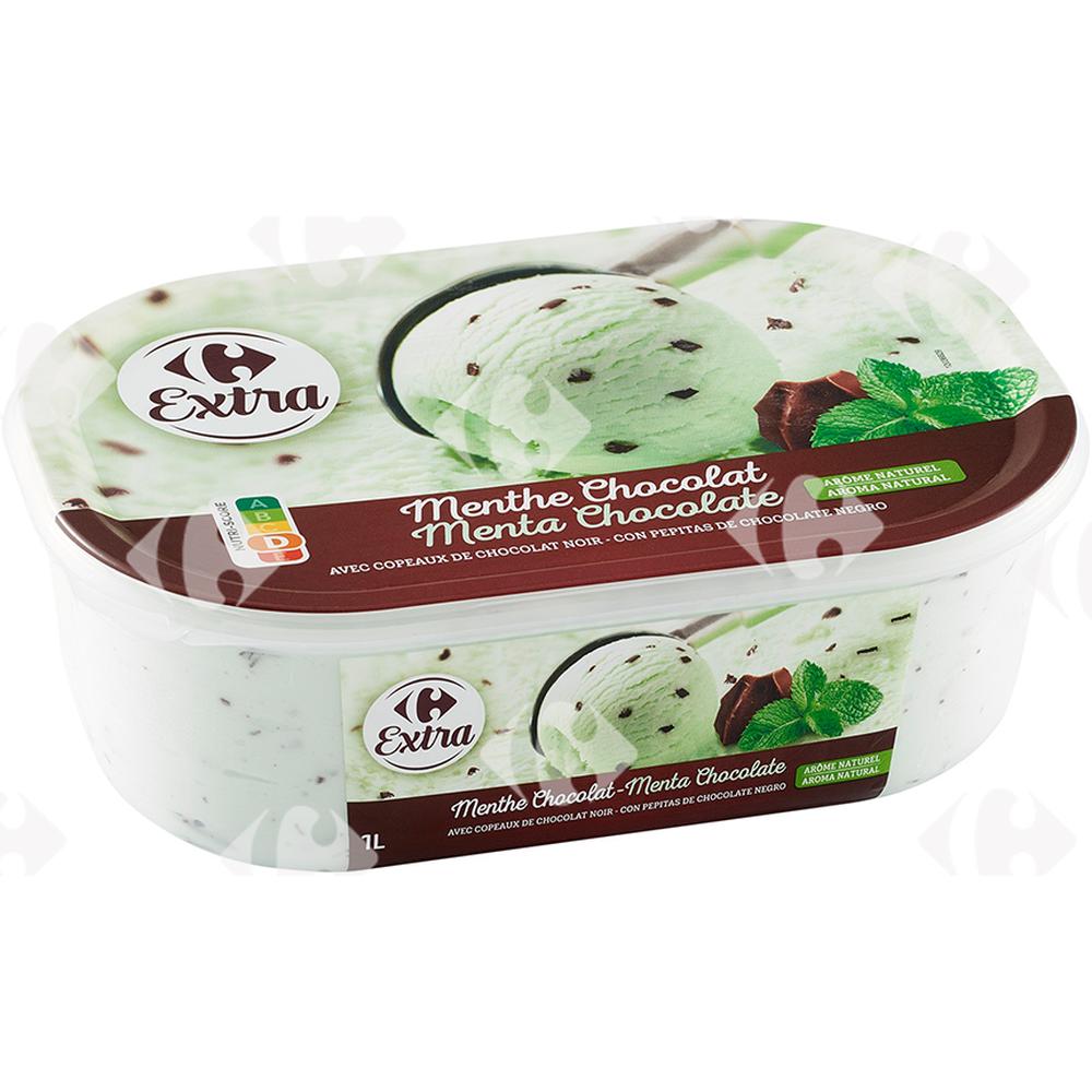 [663241] Crème Glacée Menthe Choco en Bac Carrefour 1L