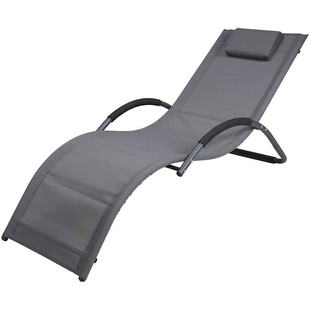 [679715] Bain de Soleil Transat Gris Clair en Acier 168x63x68cm