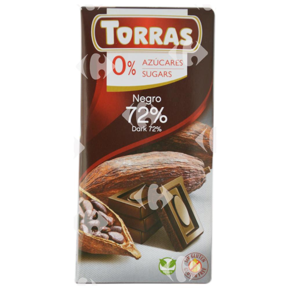 [654903] Tablette de Chocolat Noir Sans Sucre 72% Cacao Torras 75g