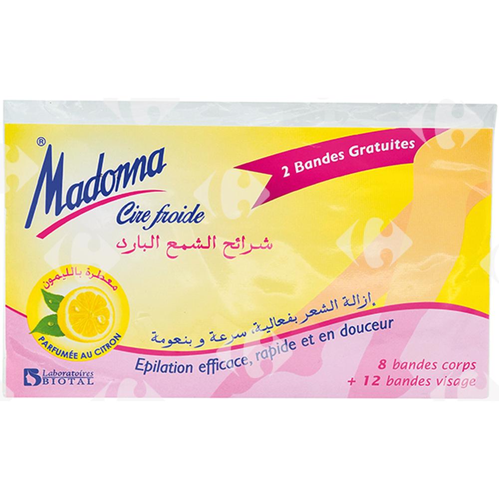Bandes Dépilatoires Corps Visage Madonna 20 feuilles.