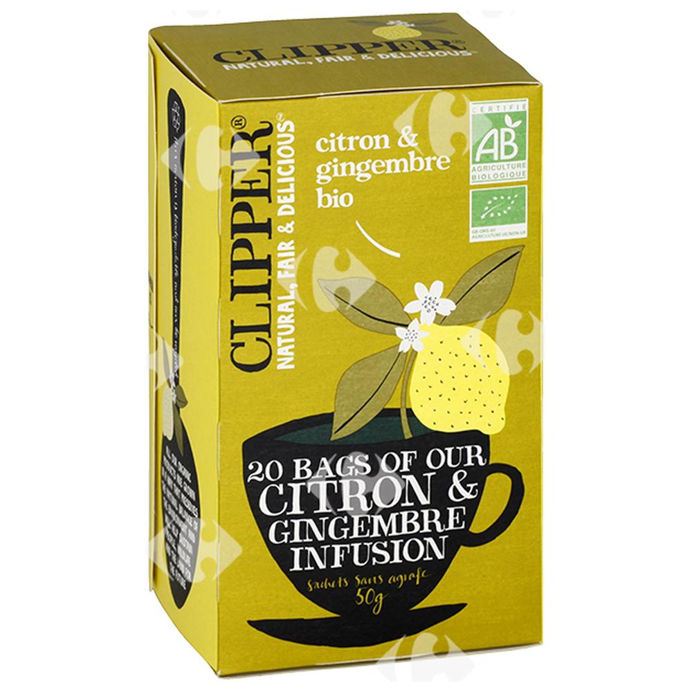 [562465] Infusion en Sachets Citron Gingembre Bio Clipper 20 Unités