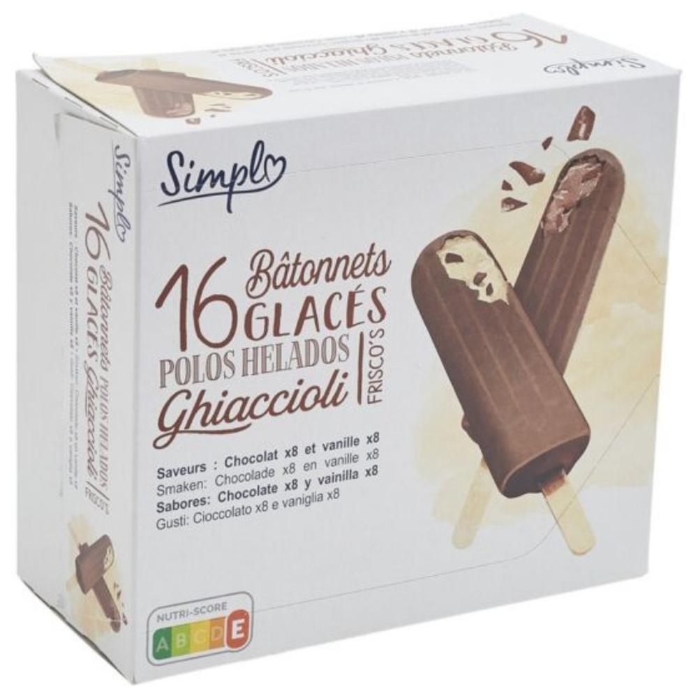 Bâtonnets Glace 8 Vanilles et 8 Chocolats Simpl 16 unités 55ml