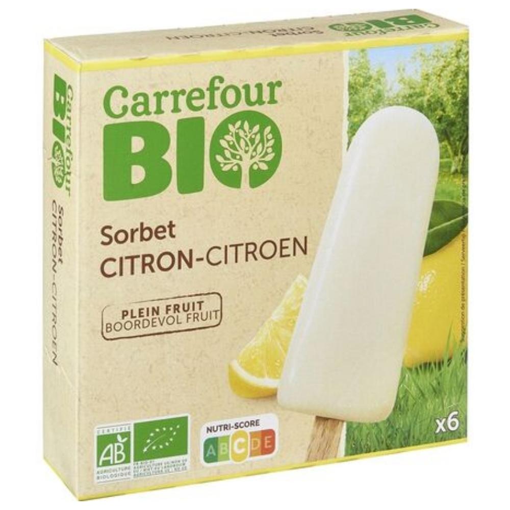 Bâtonnets Glace Sorbet Citron Carrefour Bio 6 unités 240g