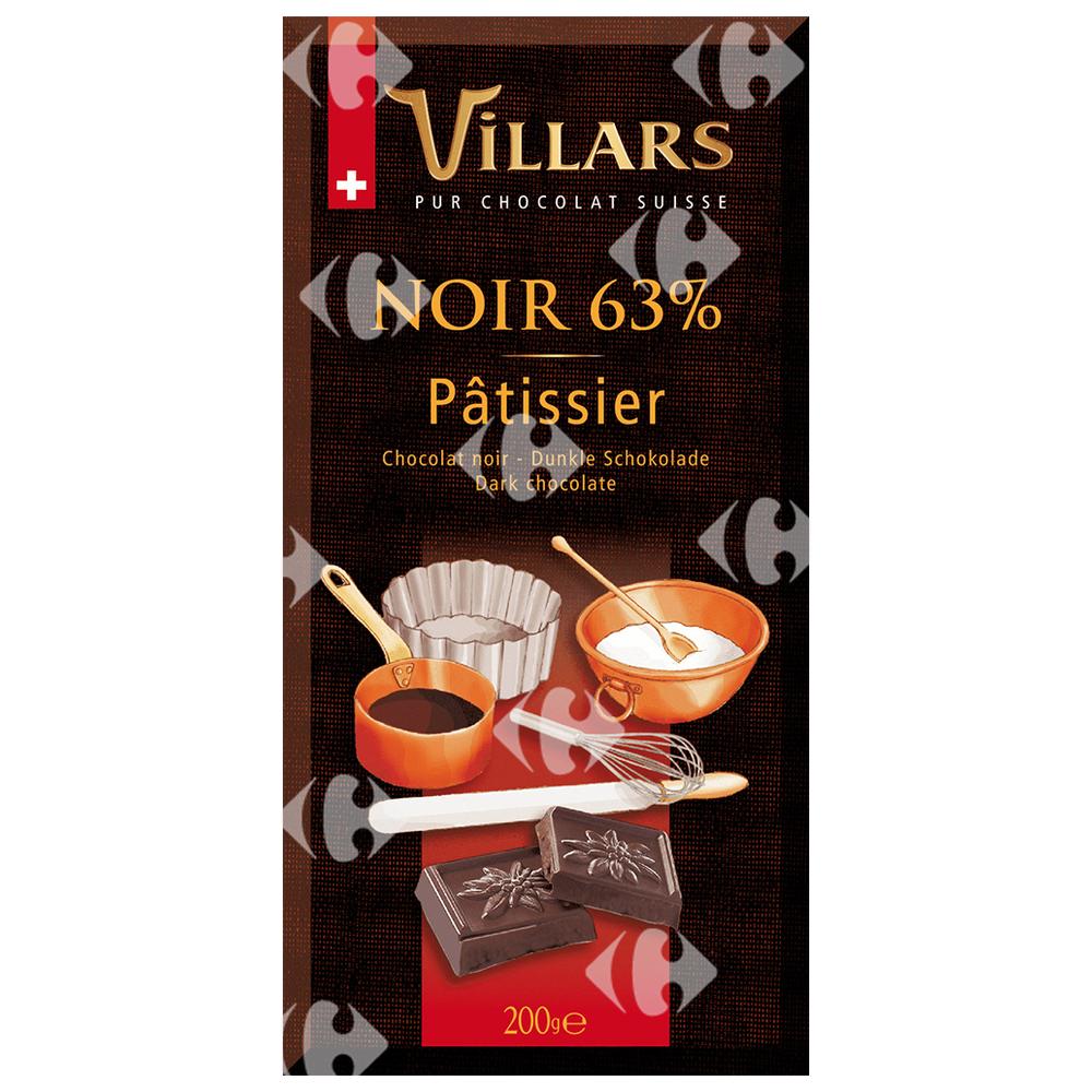 [694870] Chocolat Pâtissier Noir 63% Villars 200g.
