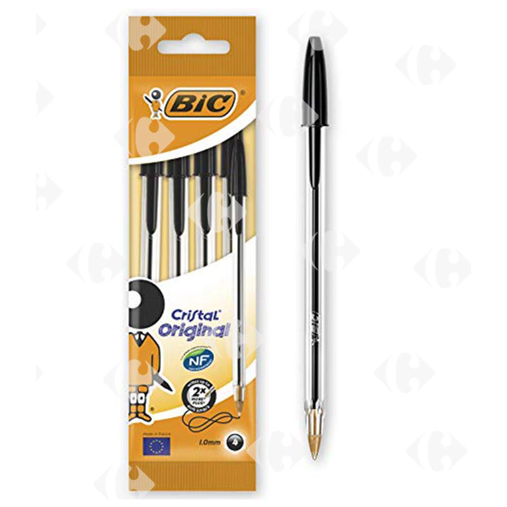 [556615] Stylo Cristal Medium BIC Noir 4 unités