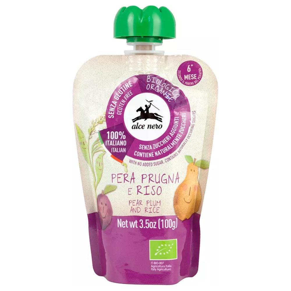 [713646] Gourde Purée Poire Prune Riz Bio Alce Nero 100g