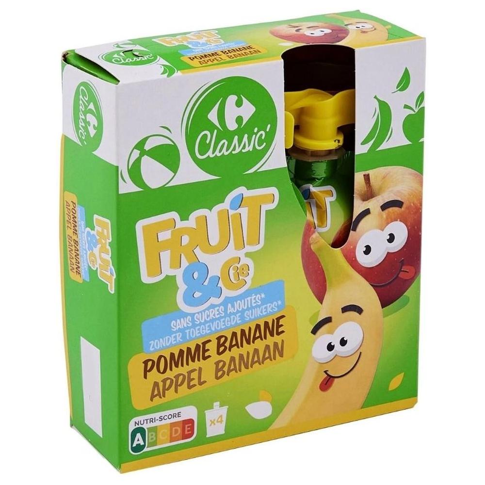 [613485] Compotes en Gourde Pomme Banane Sans Sucres Carrefour Classic 4x90g