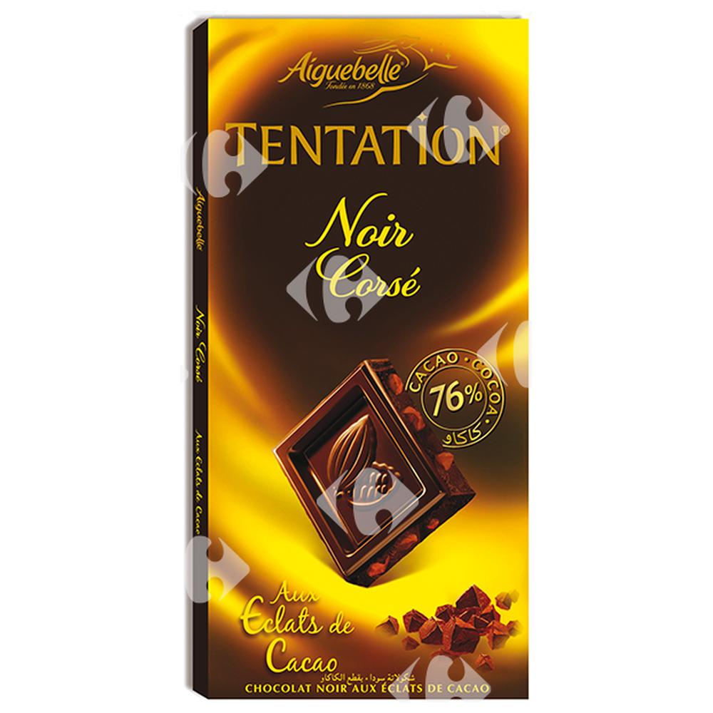 [194902] Tablette de Chocolat Noir Corsé aux Éclats de Cacao 76% Cacao Tentation Aiguebelle 100g