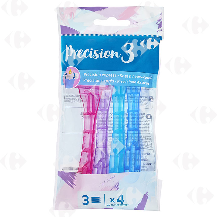 [530650] Rasoirs 3 Lames Jet Précision Carrefour 4 unités.