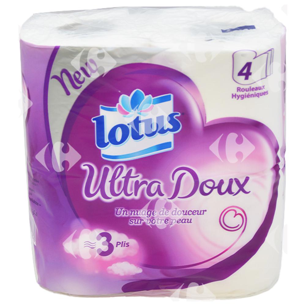 [654631] Papier Hygiénique Ultra Doux 3 Plis Lotus 4 rouleaux.