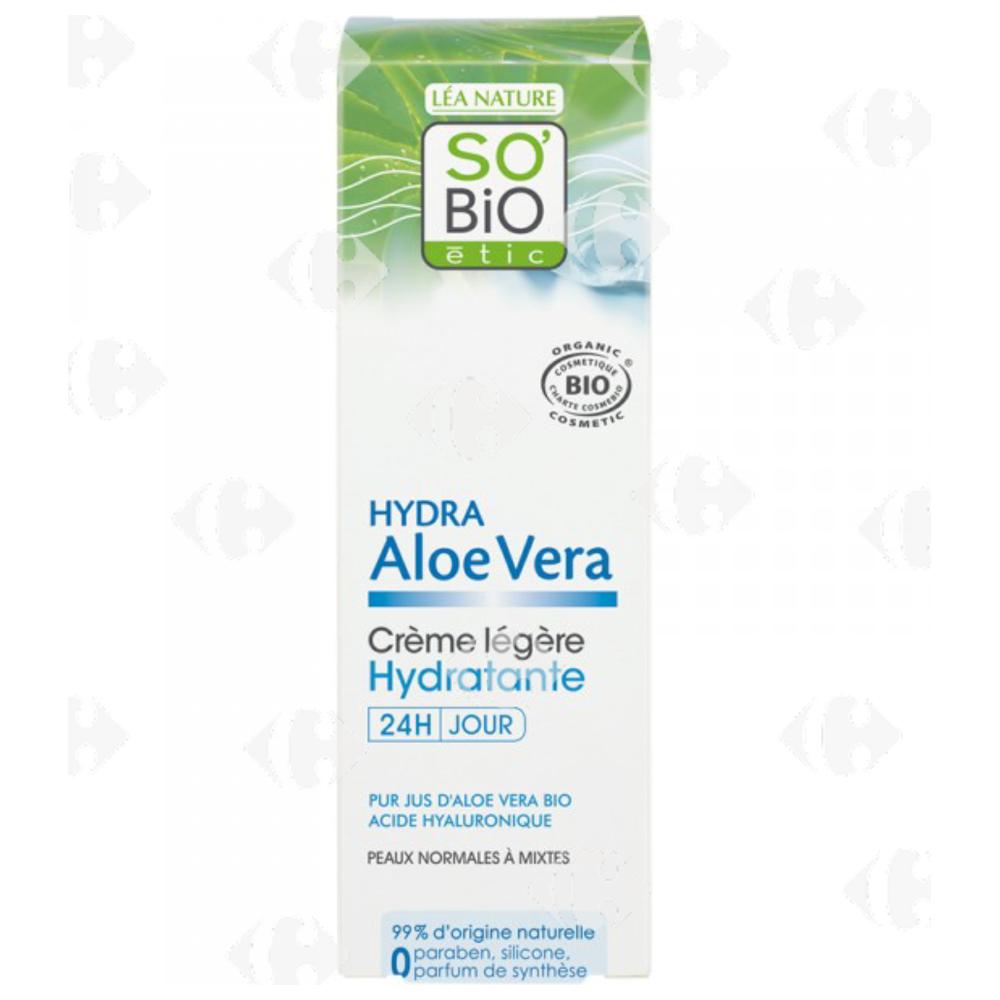[682839] Crème Visage Hydratante 24H Soin Léger à l'Aloe Vera Bio So'Bio 50ml