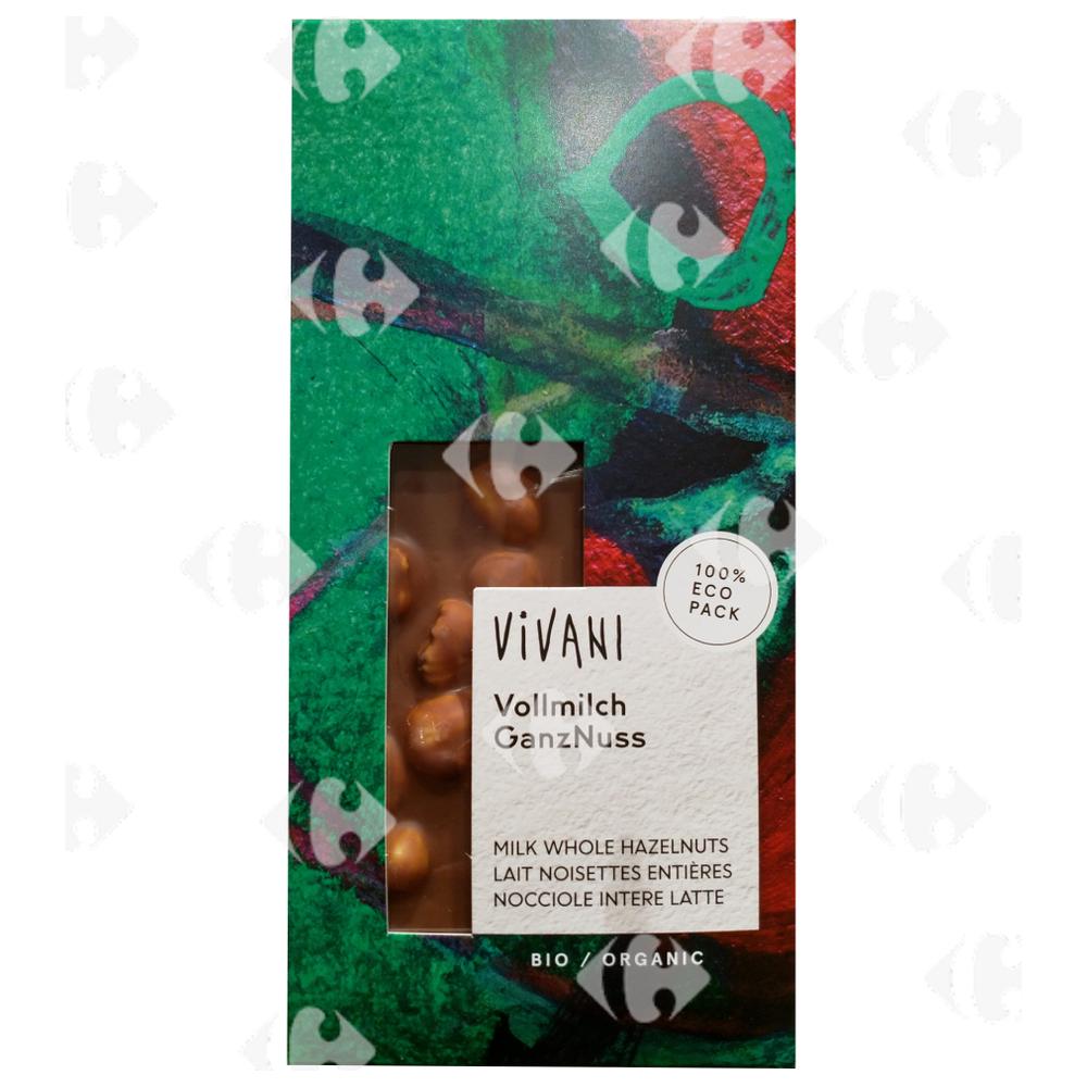 Tablette de Chocolat Lait Noisette Entière Bio Vivani 100g
