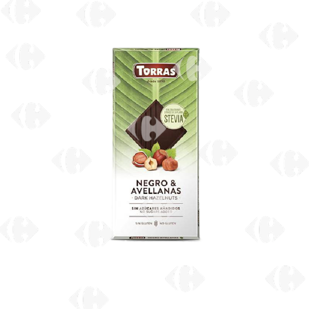 [688641] Tablette de Chocolat et Noisette Stevia Sans Sucre Torras 125g.