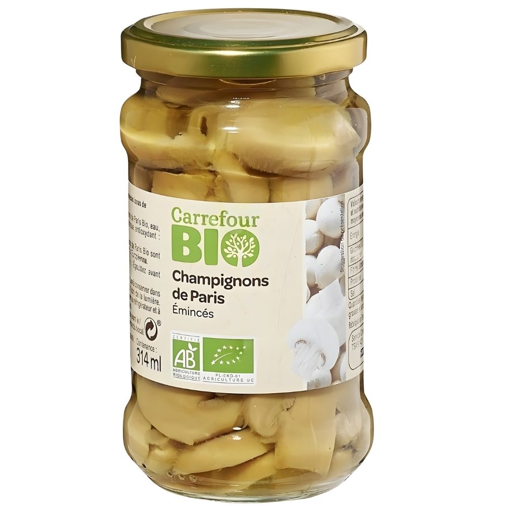 Champignons Bio de Paris Emincés Carrefour Bio 280g.