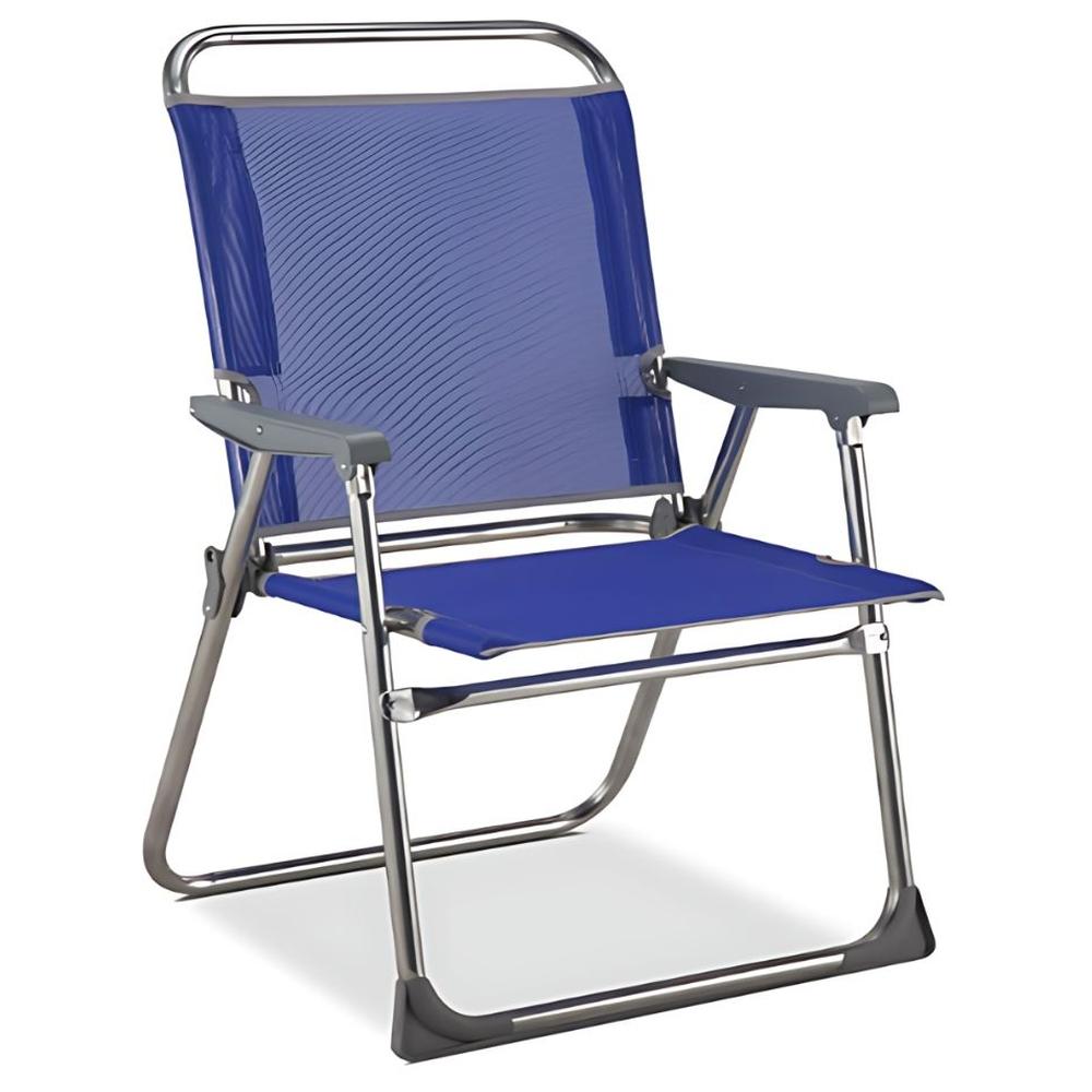 [609144] Chaise Marine Tube en Aluminium Tissu Textiline bleu 80x58x88cm
