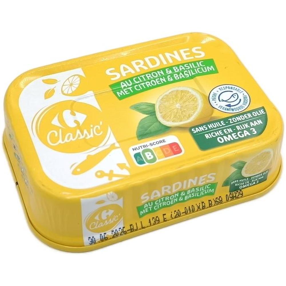 [705934] Sardines Marinées au Citron et Basilic Carrefour 135g