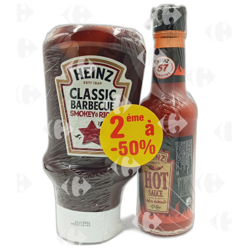Lot Sauce Barbecue Heinz 480g + Hot Sauce Heinz 165g (2ème à -50%)