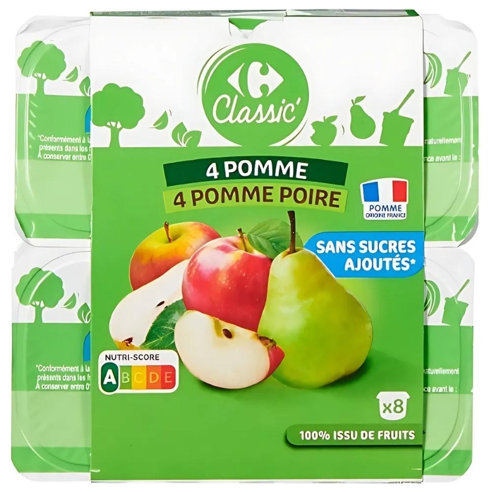 [725297] Compote Pomme-Poire Sans Sucres Ajoutés Carrefour Classic 8x100g