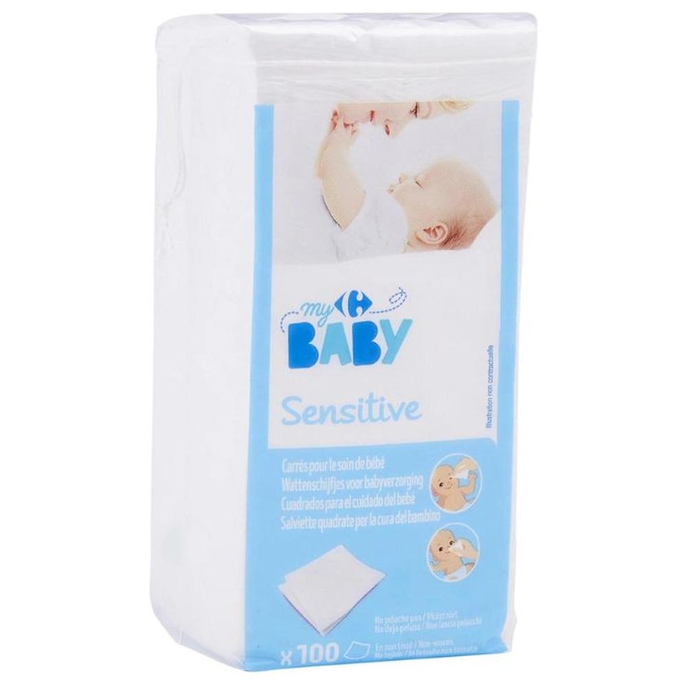 [570878] Coton pour Bébé Carrés Sensitives Carrefour Baby 100 unités