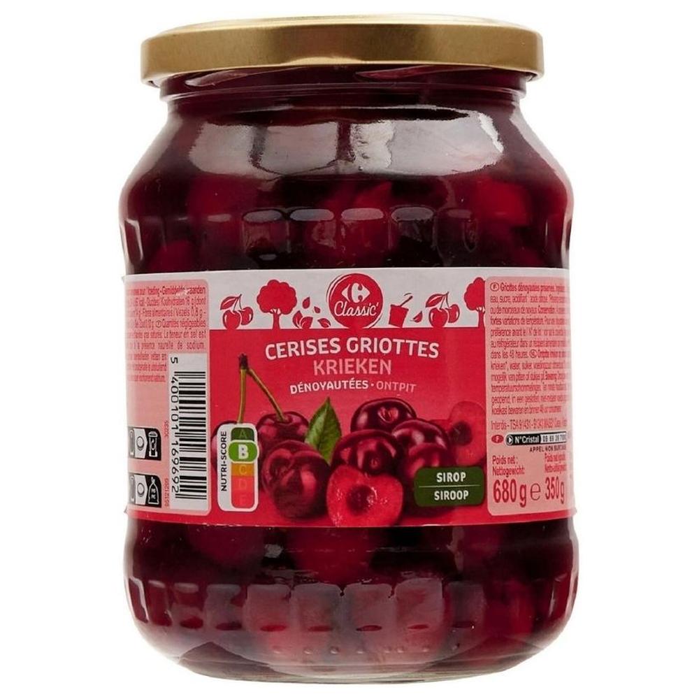 [704680] Fruit au Sirop Cerises Dénoyautées Carrefour Classic 350g