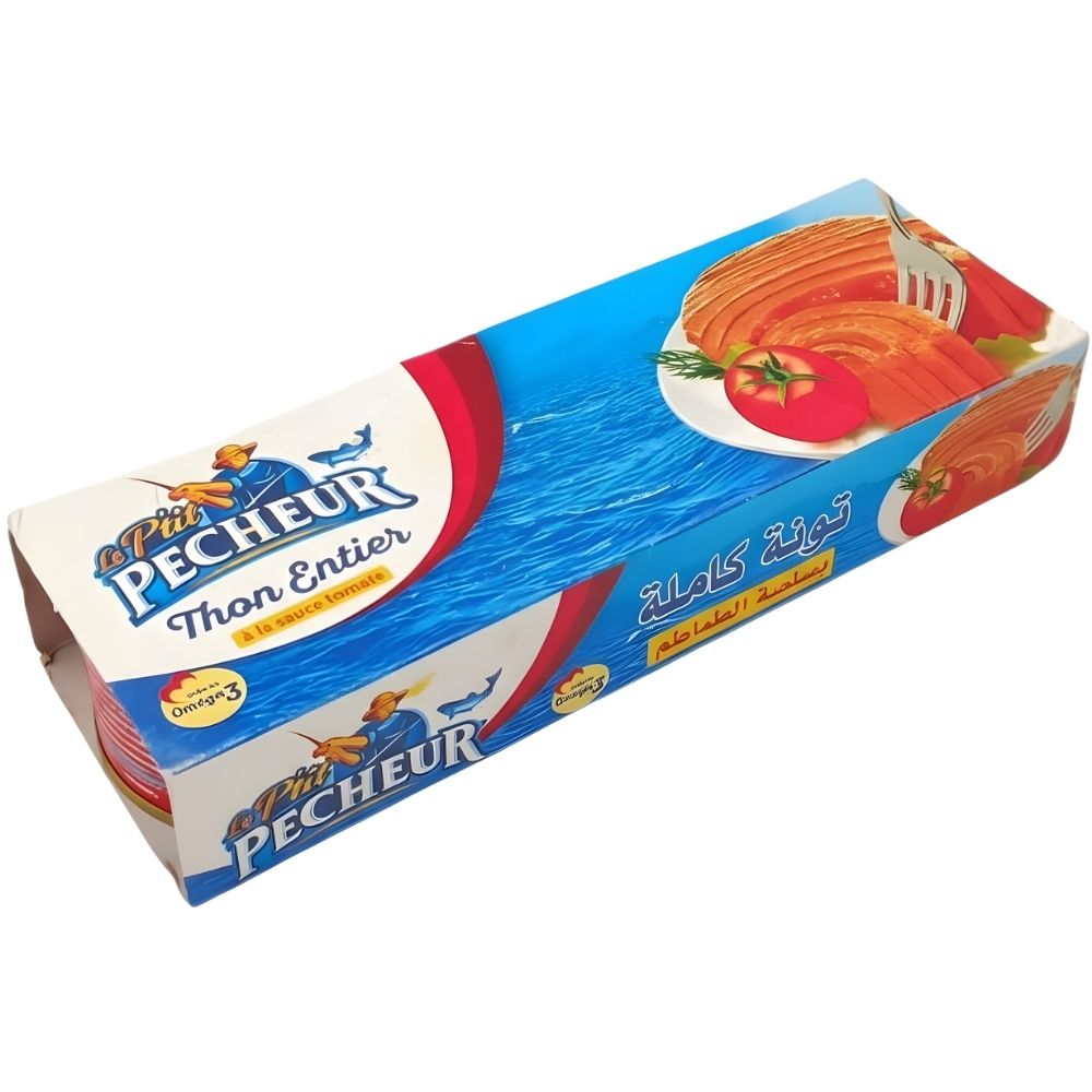 Pack de Trois Conserves de Thon à la Sauce Tomate Le P'tit Pêcheur 80g.