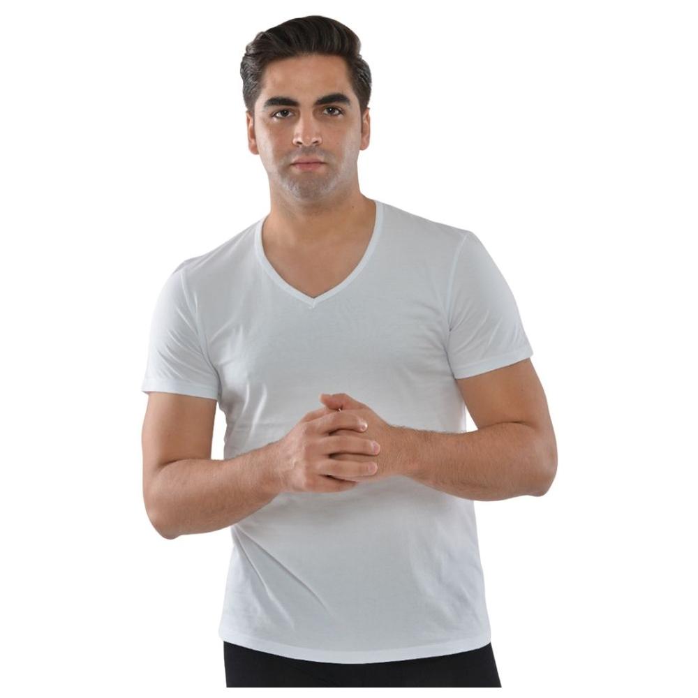 T-shirt Homme à Manches Courtes Col V Blanc - Taille XL