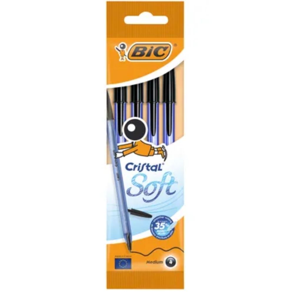 Stylos Bic Cristal Soft à Bille Noir 4 Unités