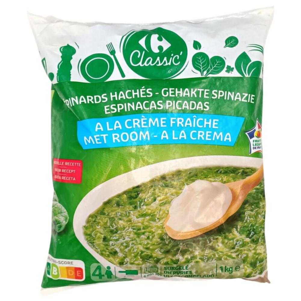 [704948] Épinards Hachés à la Crème Carrefour Classic 1kg.