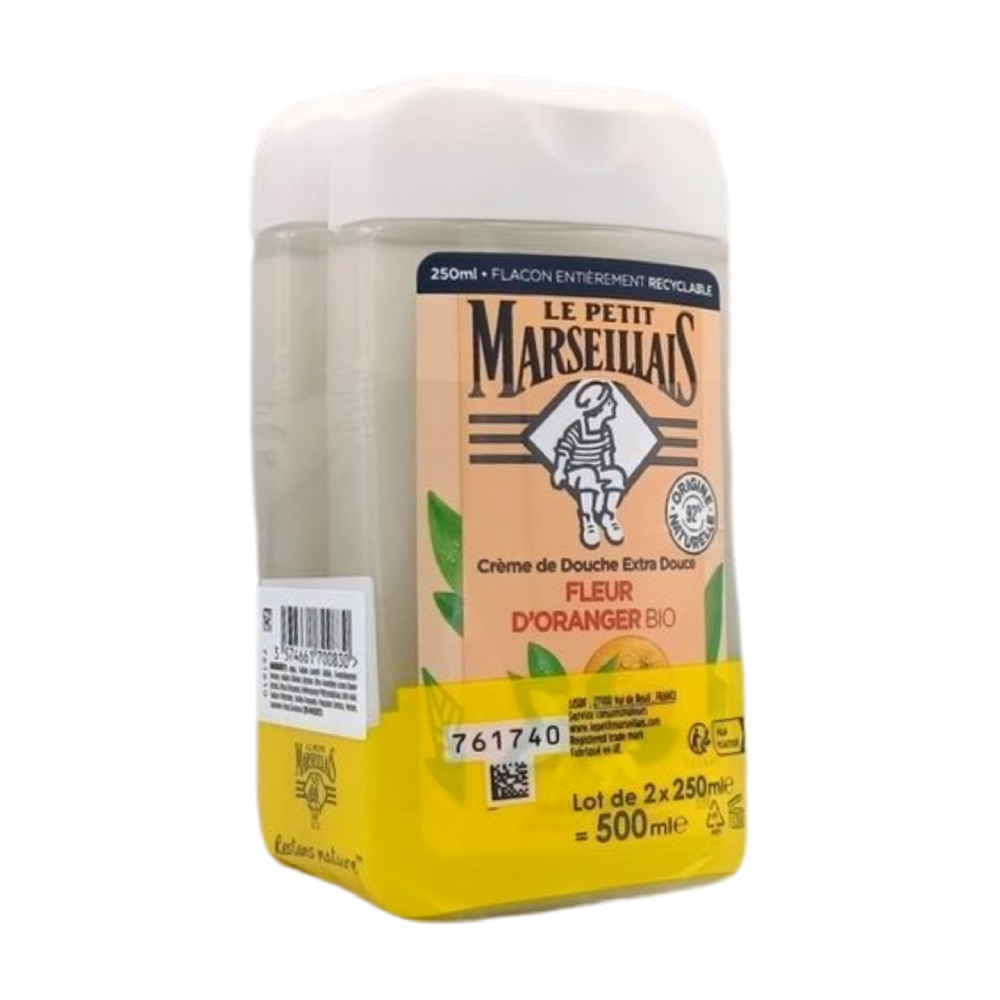 [672523] Pack Crème de Douche Extra Douce Fleur d'Oranger Bio Le Petit Marseiller 250ml 1+1 Gratuit