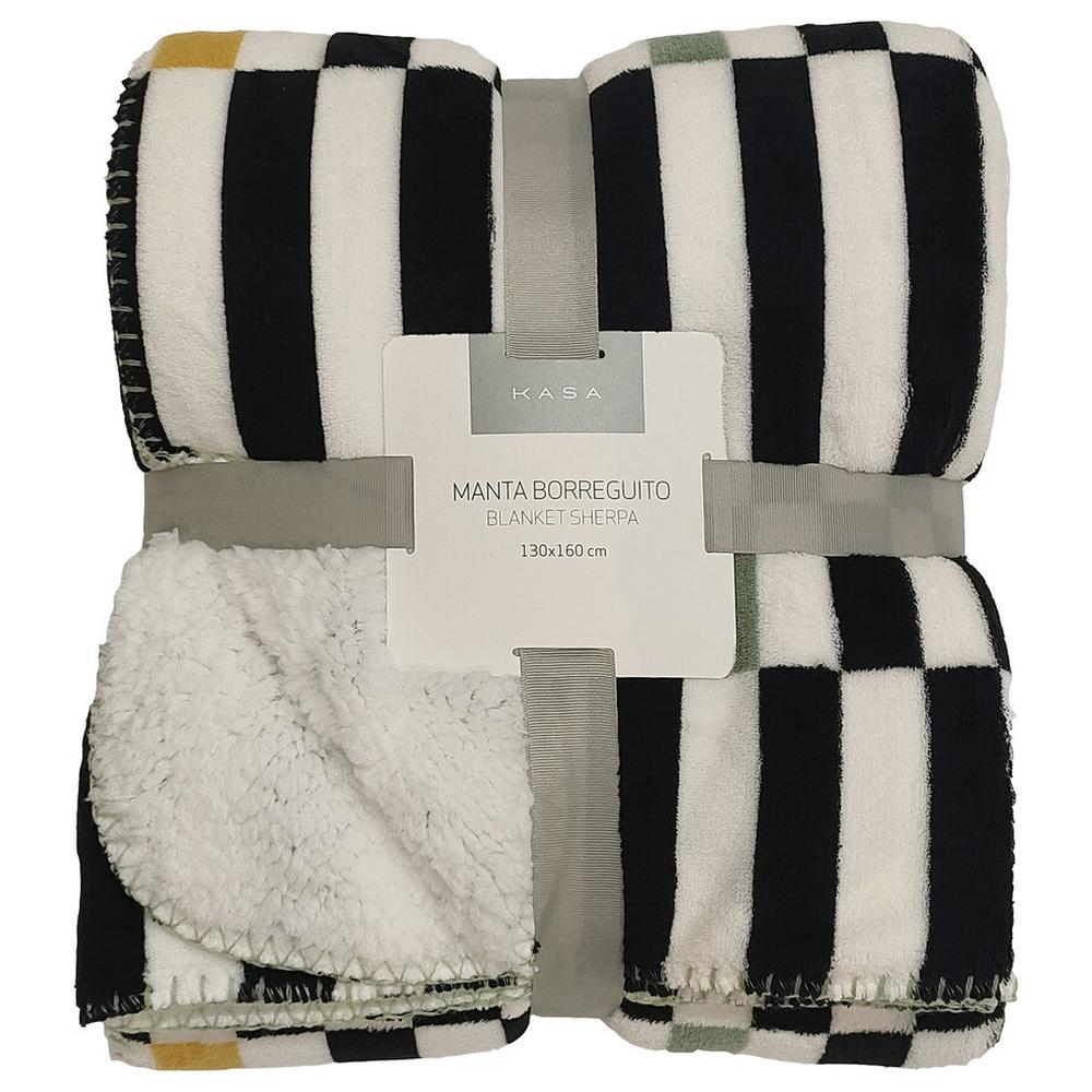 Couverture Sherpa Rayures Noir/Blanc 130x160cm