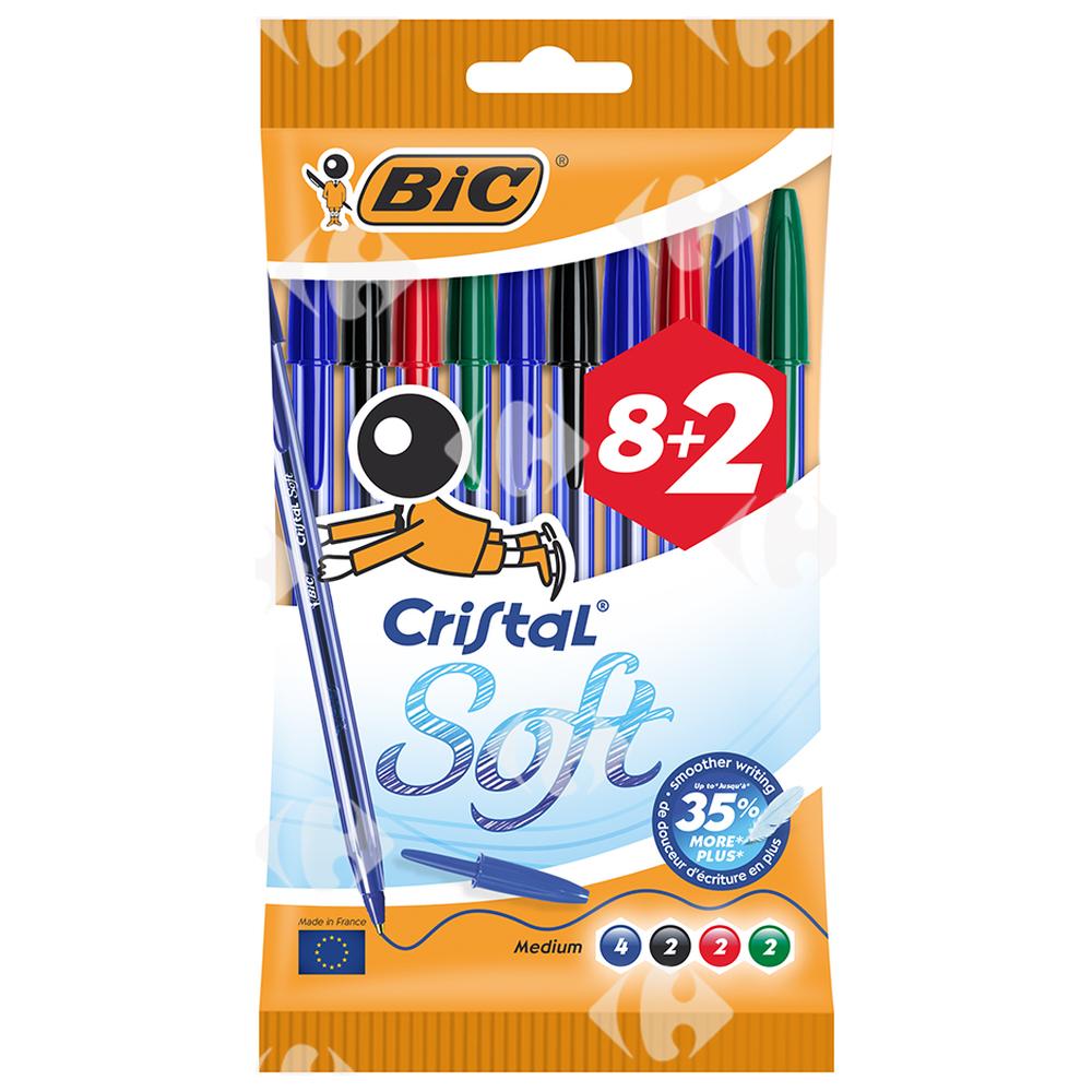 [577744] Stylo à Bille Cristal Soft Couleurs Assorties Bic 8 unités + 2 Gratuits