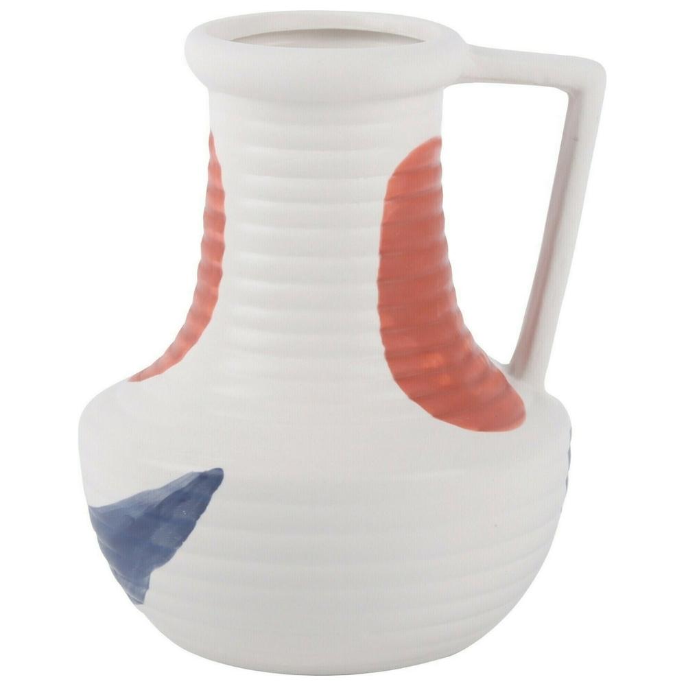 Vase en Céramique Blanc Motifs Orange Bleu Kasa 15x18 cm